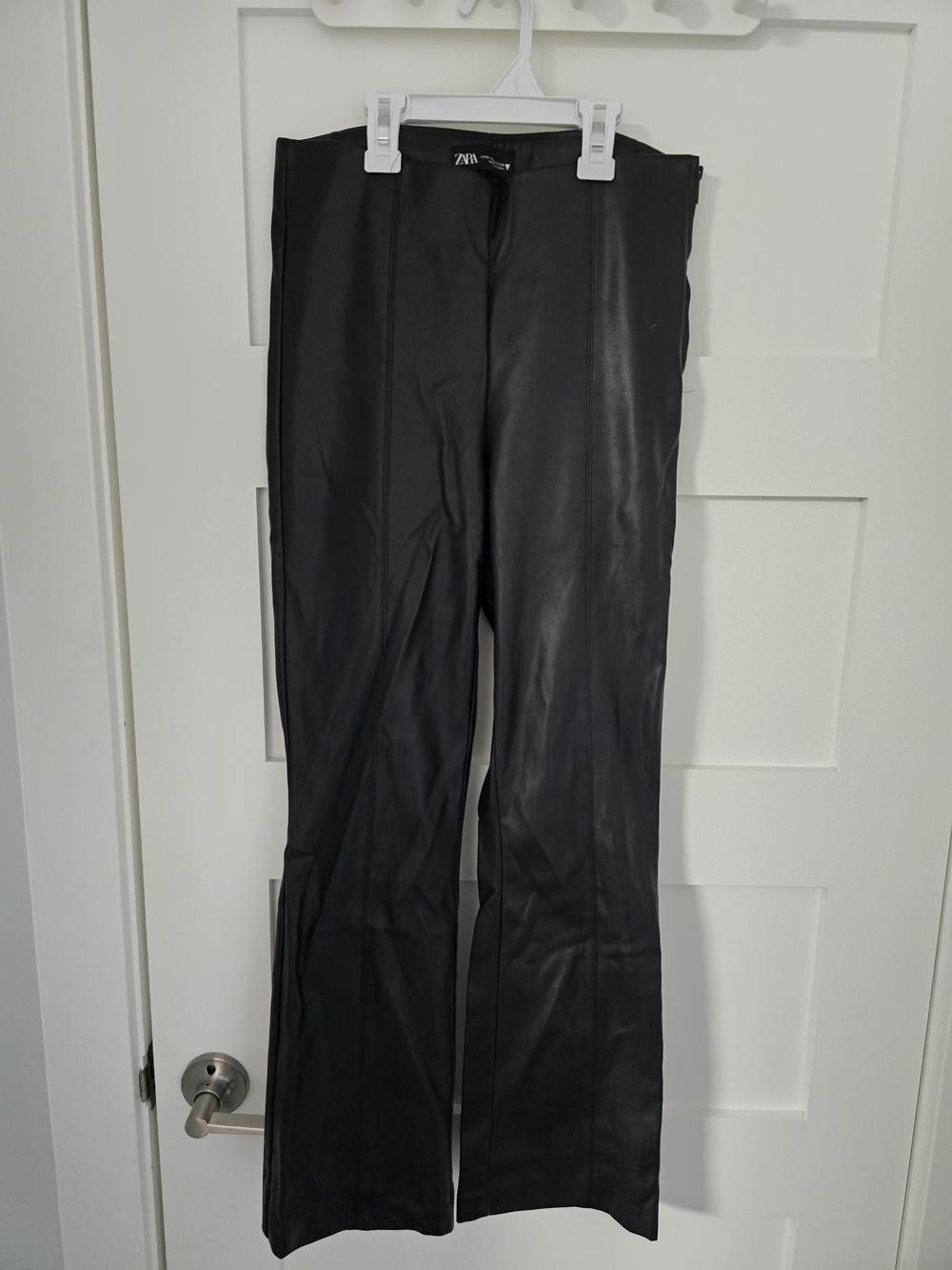 Zara Black Faux Leather Pants with Branded Waistband
